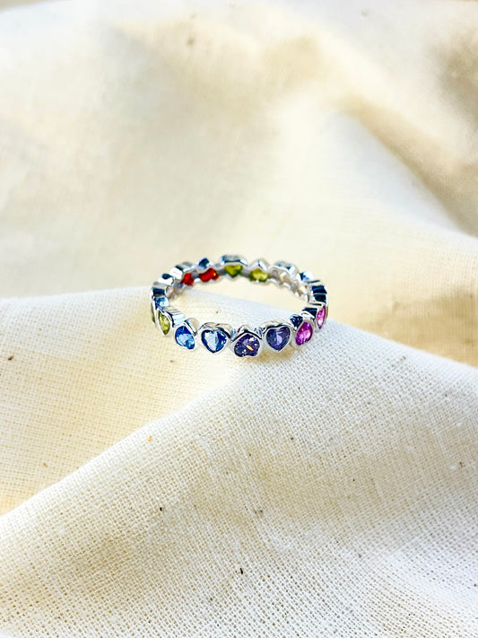 Anillo Zircones Corazones Colores